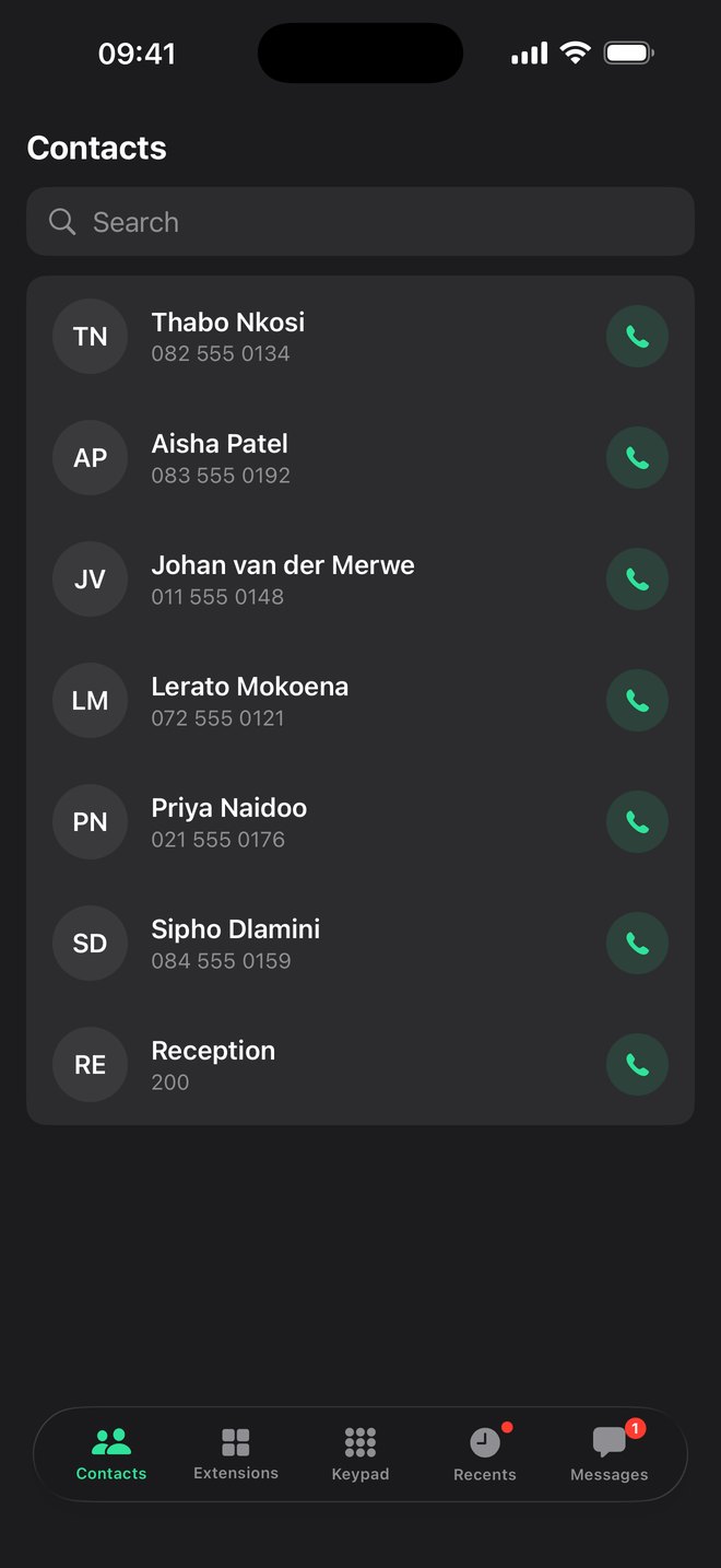 The contacts list